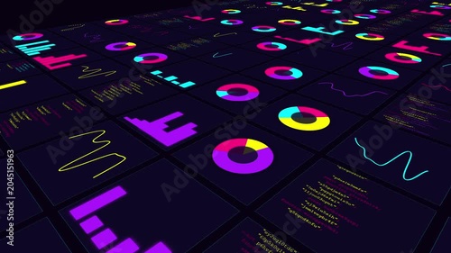 Futuristic Colorful Data Analytics Dashboard with Financial Graphs