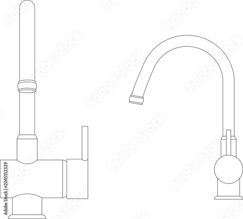 Tableau sur toile Technical line art of two faucets in side and front views