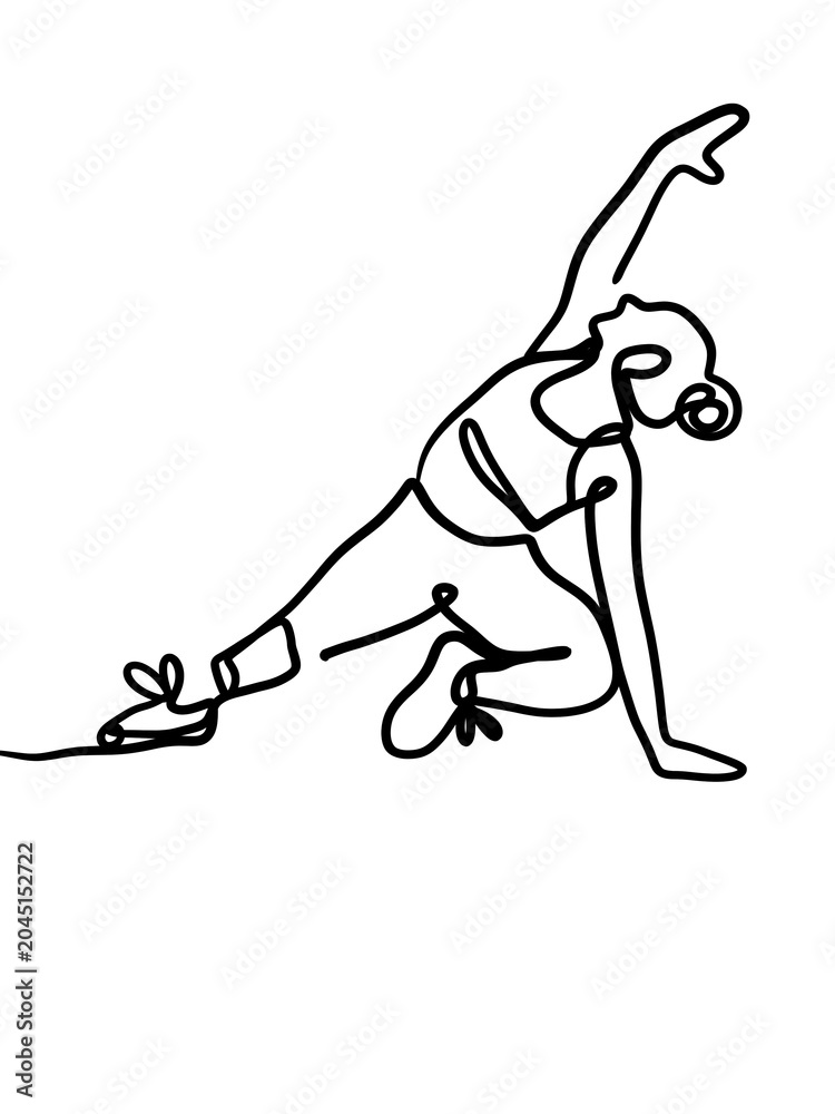Fototapeta premium continuous line drawing, exercise time for yoga