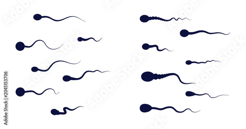 Photos Sperm Cell Illustration: A scientific illustration depicting multiple sperm cells, showcasing their distinct morphology and the dynamic movement associated with fertilization