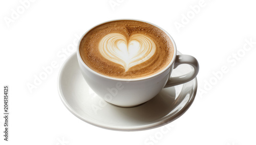 Fotografía Isolated warm cappuccino with elegant heart latte art, served on a classic white ceramic saucer