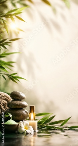 Zen spa stones and burning candle.