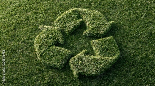 Recycling Symbol Created From Grass in Bright Meadow Showing Commitment to Environmental Conservation