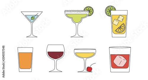 Set of Hand Drawn Cocktail and Alcoholic Drink Illustrations