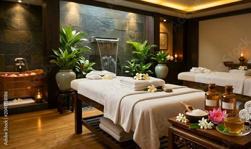Luxury spa treatment room interior.