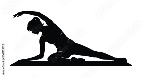 Fotografie Woman In Side Bend Silhouette Against White Background