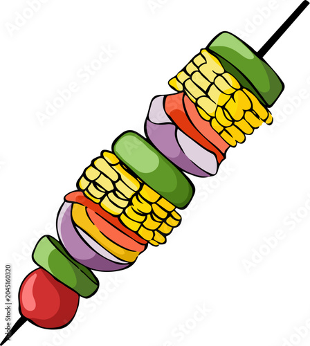 Bilde på lerret Vegetable shish kebab skewer cartoon icon for vegetarian restaurant menu
