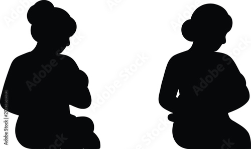 Canvastavla Silhouette of mothers breastfeeding their babies, representing nurturing, love, and maternal care, transparent background