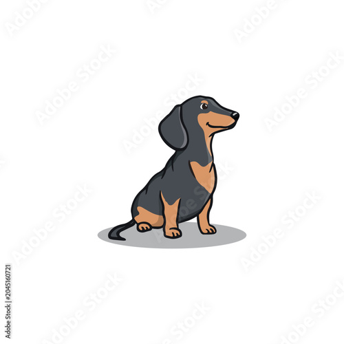 Cute dachshund dog sitting isolated on white. Happy dog in flat style. Cartoon wiener dog. Vector illustration 