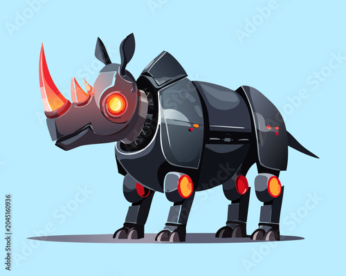 Fotografie Futuristic combat robot rhinoceros with sleek armor plating and bright red visor