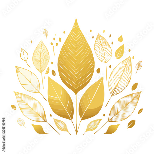 Golden leaves illustration on white background