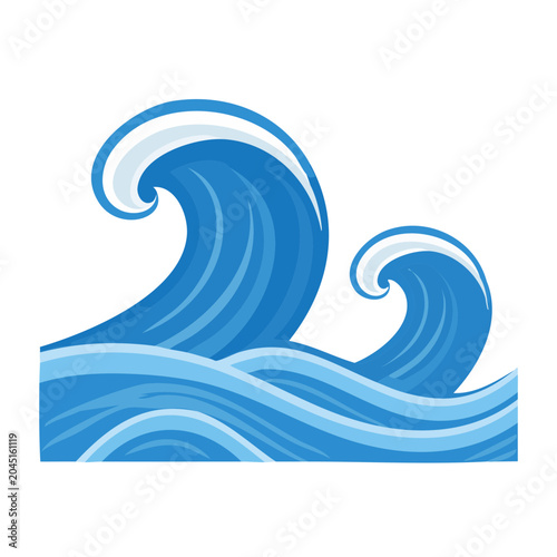 Stylized blue ocean waves with white foam