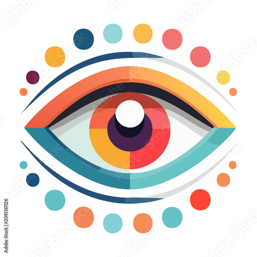 Stylized Eye Icon with Colorful Dots