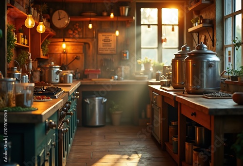 Home Brewing Process for Craft Beer with Fermentation Equipment and Kitchen Setup