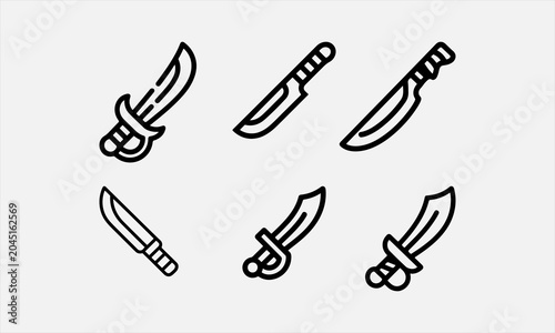 Foto Black line Pirate sword icon isolated on white background line art icon set vect