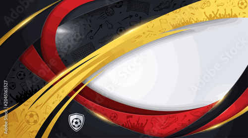 Photos Dynamic soccer tournament background featuring abstract red and gold swirls with