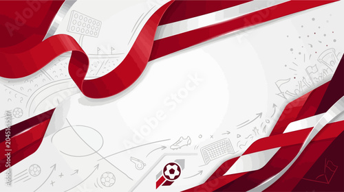 Tableau sur toile Abstract soccer tournament background with red ribbons and doodles featuring a f