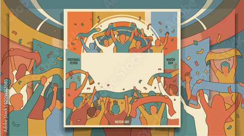 Bilde på lerret Vibrant abstract illustration of people cheering in a colorful stadium with dyna
