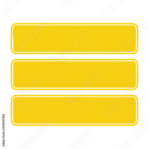 Three blank yellow signs with white borders on transparent background
