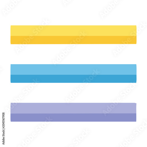 Three horizontal bars in yellow, blue, and purple