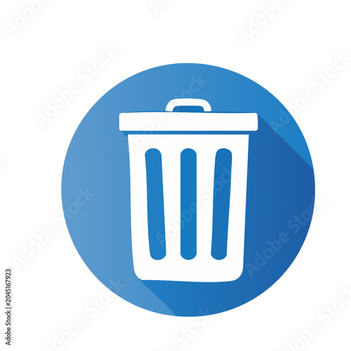 White trash can icon on blue circle background