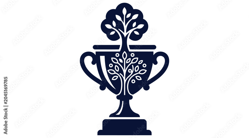 Fototapeta premium Trophy cup with tree growing from top achievement concept icon