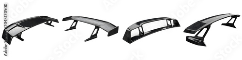 Foto Carbon Fiber Car Spoiler Set Isolated on White Background, Automotive Rear Wing