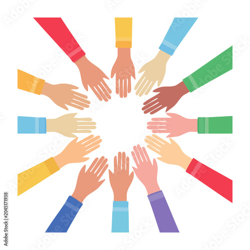 Diverse hands reaching together in unity