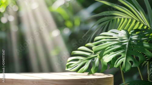 Tropical Palm Leaf Background with Sunlight and Soft Focus