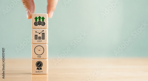 Vászonkép Project management triangle; Time, Quality, Cost concept