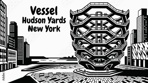 Tableau sur toile vessel hudson yards american landmark modern architecture urban skyline travel t