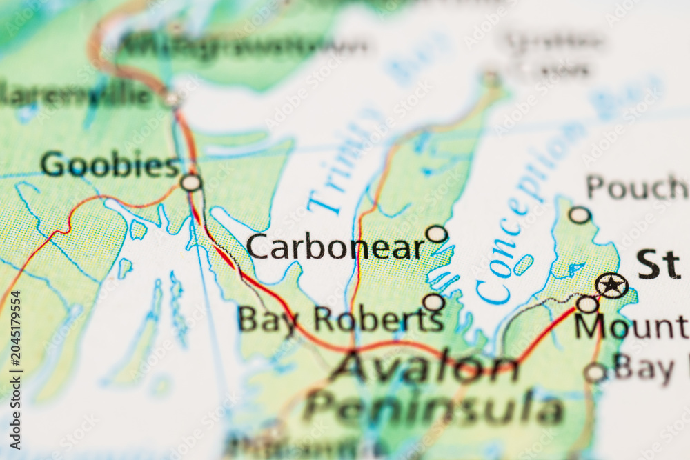 Obraz premium Detailed map view of Carbonear Bay Roberts Avalon Peninsula.