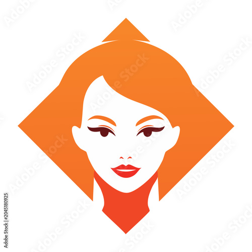 Flat design icon of a woman's face with orange hair