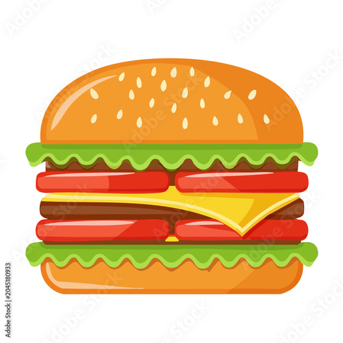 Flat design illustration of a double cheeseburger with lettuce and