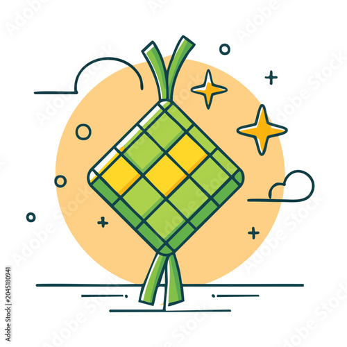 Flat design illustration of a Ketupat with festive elements