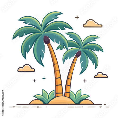 Flat design illustration of two palm trees on a small island