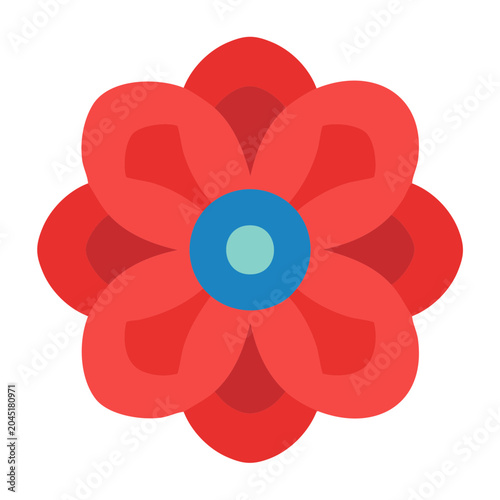 Flat design red flower icon with blue center