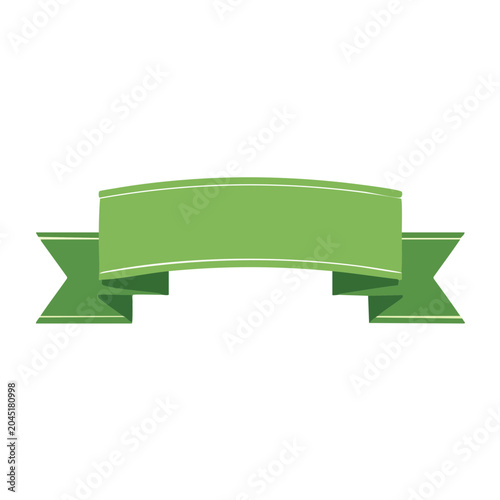 Green ribbon banner with white outline, flat design