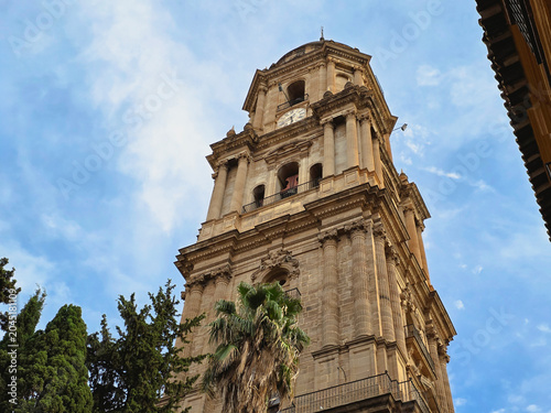 Ornate Facade and Towers of the Malaga Cathedral in Andalusia, Spain