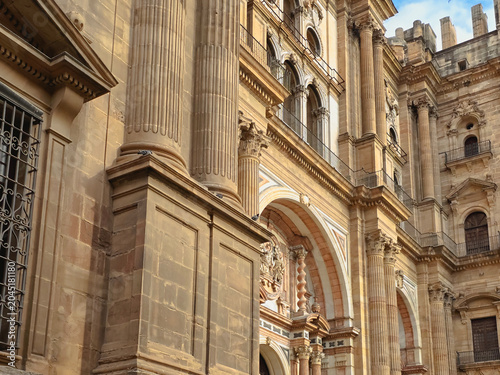 Ornate Facade and Towers of the Malaga Cathedral in Andalusia, Spain
