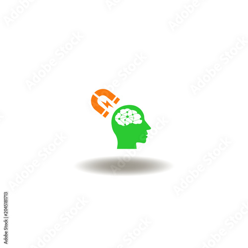 Vector illustration of head with brain and magnet. Symbol of TMS Transcranial Magnetic Stimulation.