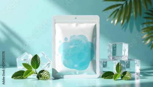 Obraz Refreshing skincare product with clear water and mint, copy space