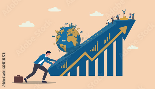 Foto Pushing world economic forward, international investment, growth company success