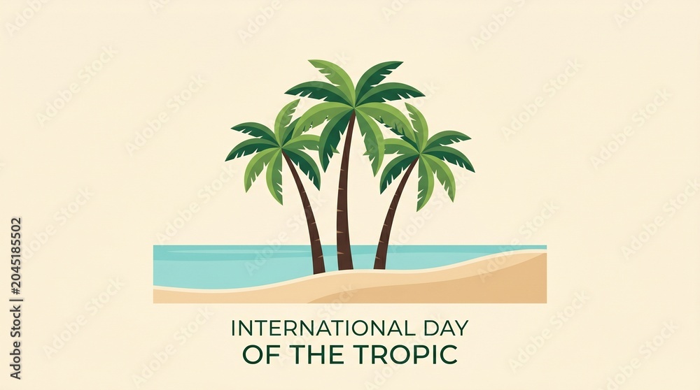 Obraz premium Three tropical palm trees stand on a sandy beach by the ocean
