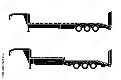 Photos Set of two heavy duty gooseneck flatbed trailer silhouettes with gooseneck, tran