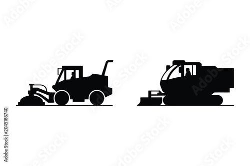 Slika na platnu Set of silhouettes of road construction and earthmoving machinery with excavator