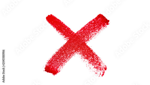 Foto Isolated hand-drawn red X mark symbol, textured brush stroke, rejection or cancellation sign