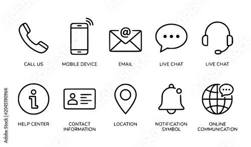 Thin line contact and customer support icons bundle with editable stroke for websites books and articles vector illustration