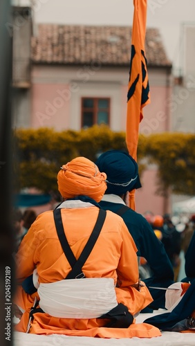 Guards protect the sacred text of the Sikh guru during the Vaisakhi festival