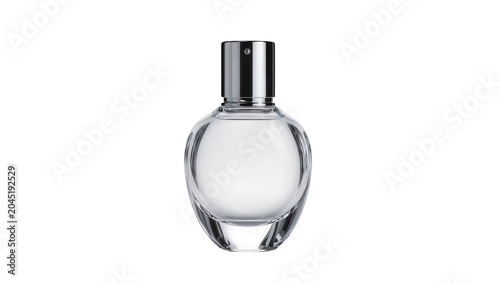 Bild auf Leinwand Isolated elegant clear glass perfume bottle with sleek metallic cap for cosmetic